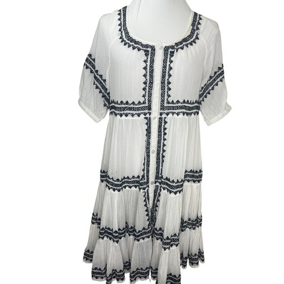 Sundance Sea La Vie Dress Embroidered Button Down Ladies Size PSmall White Black - Picture 3 of 12